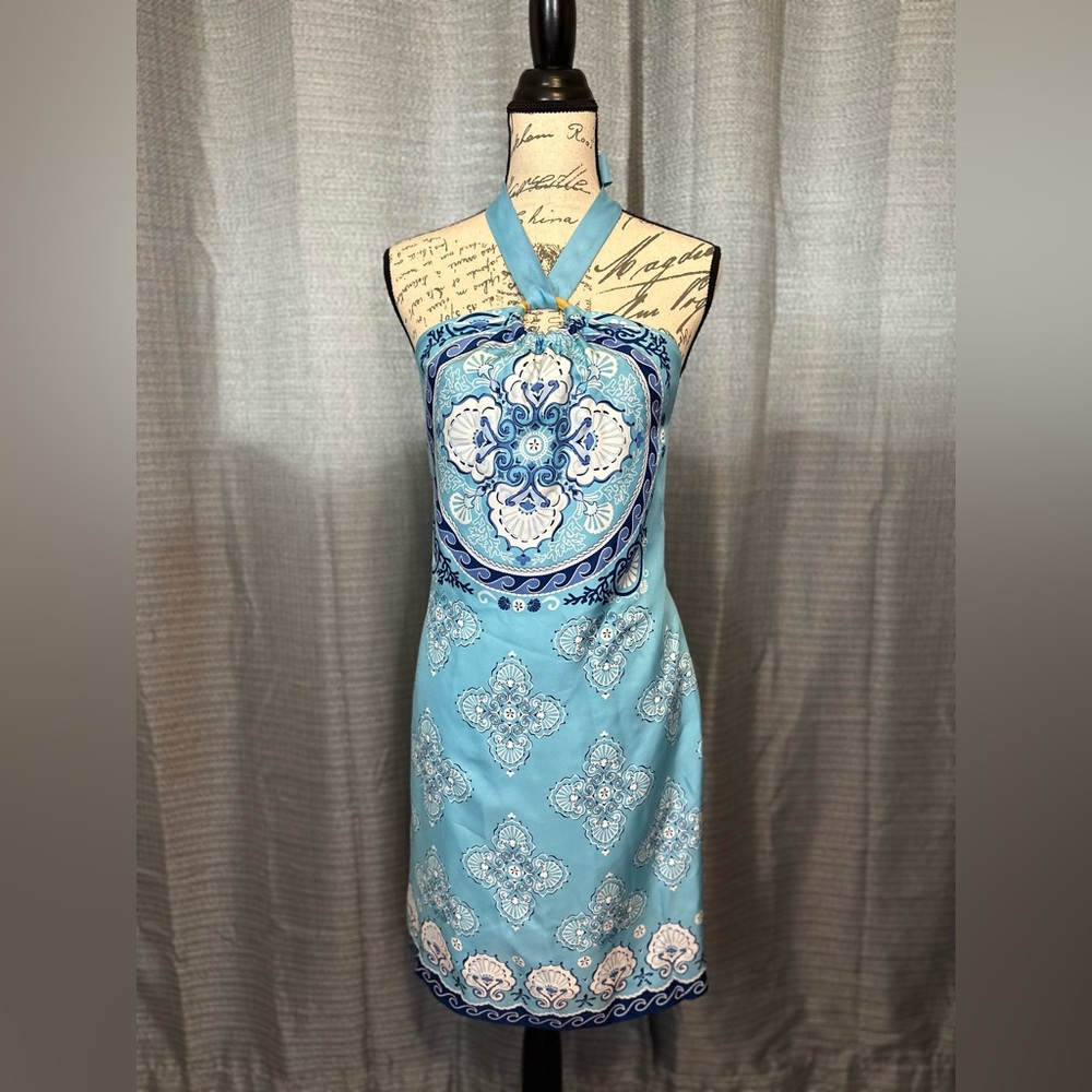 Vineyard Vines Shell Silk Lining Blue & White Flowing Summer Dress Size 4